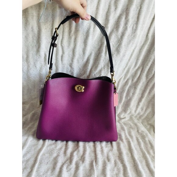 NWT COACH Willow Colorblock Leather Shoulder Bag - Deep Plum Multi - Picture 2 of 10